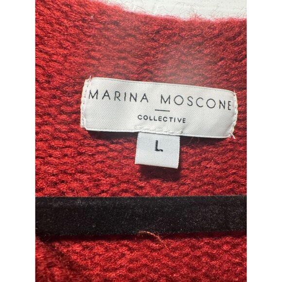 Marina Moscone Red Knit Fringe Hem Long Sleeve Dress L - Picture 4 of 5